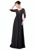 Amari Empire V-neck Sweep Train Chiffon Mother of the Bride Dress With Lace Beading STK126P0014697