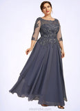 Cali A-Line Scoop Neck Ankle-Length Chiffon Lace Mother of the Bride Dress With Cascading Ruffles STK126P0014698