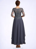 Cali A-Line Scoop Neck Ankle-Length Chiffon Lace Mother of the Bride Dress With Cascading Ruffles STK126P0014698