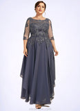 Cali A-Line Scoop Neck Ankle-Length Chiffon Lace Mother of the Bride Dress With Cascading Ruffles STK126P0014698