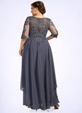 Cali A-Line Scoop Neck Ankle-Length Chiffon Lace Mother of the Bride Dress With Cascading Ruffles STK126P0014698