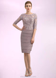 Jimena Sheath/Column Scoop Neck Knee-Length Chiffon Lace Mother of the Bride Dress With Beading Sequins STK126P0014699