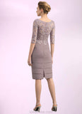 Jimena Sheath/Column Scoop Neck Knee-Length Chiffon Lace Mother of the Bride Dress With Beading Sequins STK126P0014699