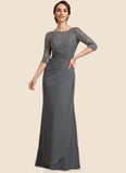 Athena Sheath/Column Scoop Neck Floor-Length Chiffon Lace Mother of the Bride Dress With Ruffle STK126P0014703