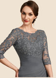 Athena Sheath/Column Scoop Neck Floor-Length Chiffon Lace Mother of the Bride Dress With Ruffle STK126P0014703