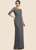 Athena Sheath/Column Scoop Neck Floor-Length Chiffon Lace Mother of the Bride Dress With Ruffle STK126P0014703