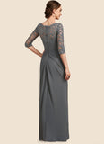 Athena Sheath/Column Scoop Neck Floor-Length Chiffon Lace Mother of the Bride Dress With Ruffle STK126P0014703