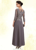 Madisyn A-Line Scoop Neck Ankle-Length Chiffon Lace Mother of the Bride Dress STK126P0014706