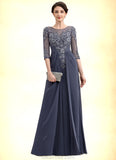 Jamiya A-Line Scoop Neck Floor-Length Chiffon Lace Mother of the Bride Dress STK126P0014712