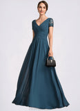 Athena A-Line V-neck Floor-Length Chiffon Mother of the Bride Dress With Lace STK126P0014713