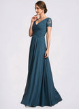 Athena A-Line V-neck Floor-Length Chiffon Mother of the Bride Dress With Lace STK126P0014713