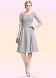 Ali A-Line Scoop Neck Knee-Length Chiffon Mother of the Bride Dress With Ruffle Appliques Lace STK126P0014715