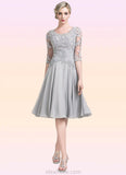 Ali A-Line Scoop Neck Knee-Length Chiffon Mother of the Bride Dress With Ruffle Appliques Lace STK126P0014715