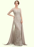 Scarlett Sheath/Column Scoop Neck Sweep Train Chiffon Lace Mother of the Bride Dress STK126P0014716