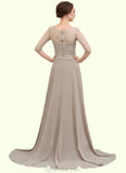 Scarlett Sheath/Column Scoop Neck Sweep Train Chiffon Lace Mother of the Bride Dress STK126P0014716