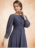 Maya A-Line Scoop Neck Tea-Length Chiffon Mother of the Bride Dress With Ruffle Beading STK126P0014718