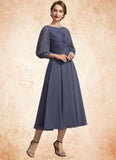 Maya A-Line Scoop Neck Tea-Length Chiffon Mother of the Bride Dress With Ruffle Beading STK126P0014718