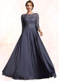 Luz A-Line Scoop Neck Floor-Length Chiffon Lace Mother of the Bride Dress STK126P0014719