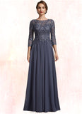 Luz A-Line Scoop Neck Floor-Length Chiffon Lace Mother of the Bride Dress STK126P0014719