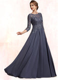 Luz A-Line Scoop Neck Floor-Length Chiffon Lace Mother of the Bride Dress STK126P0014719