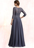 Luz A-Line Scoop Neck Floor-Length Chiffon Lace Mother of the Bride Dress STK126P0014719