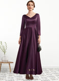 Aurora A-Line V-neck Ankle-Length Satin Mother of the Bride Dress With Pockets STK126P0014720