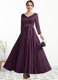 Aurora A-Line V-neck Ankle-Length Satin Mother of the Bride Dress With Pockets STK126P0014720