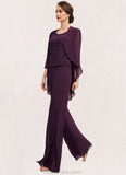 Hilda Jumpsuit/Pantsuit Scoop Neck Floor-Length Chiffon Lace Mother of the Bride Dress STK126P0014722