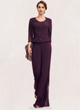 Hilda Jumpsuit/Pantsuit Scoop Neck Floor-Length Chiffon Lace Mother of the Bride Dress STK126P0014722