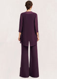 Hilda Jumpsuit/Pantsuit Scoop Neck Floor-Length Chiffon Lace Mother of the Bride Dress STK126P0014722