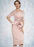 Scarlett Sheath/Column Scoop Neck Knee-Length Stretch Crepe Mother of the Bride Dress With Beading Appliques Lace Sequins Cascading Ruffles STK126P0014725