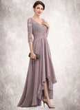 Ava A-Line V-neck Asymmetrical Chiffon Lace Mother of the Bride Dress With Sequins STK126P0014728