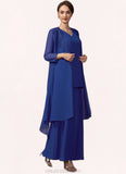 Alisson A-line V-Neck Ankle-Length Chiffon Mother of the Bride Dress STK126P0014729