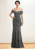 Aria Trumpet/Mermaid Off-the-Shoulder Floor-Length Tulle Lace Mother of the Bride Dress With Sequins STK126P0014731