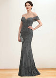 Aria Trumpet/Mermaid Off-the-Shoulder Floor-Length Tulle Lace Mother of the Bride Dress With Sequins STK126P0014731