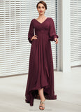 Fernanda A-Line V-neck Asymmetrical Chiffon Mother of the Bride Dress With Ruffle STK126P0014732