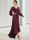 Fernanda A-Line V-neck Asymmetrical Chiffon Mother of the Bride Dress With Ruffle STK126P0014732