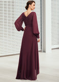 Fernanda A-Line V-neck Asymmetrical Chiffon Mother of the Bride Dress With Ruffle STK126P0014732