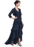 Cali A-Line V-neck Asymmetrical Chiffon Mother of the Bride Dress With Beading Sequins Cascading Ruffles STK126P0014733