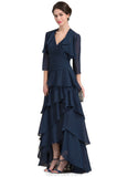 Cali A-Line V-neck Asymmetrical Chiffon Mother of the Bride Dress With Beading Sequins Cascading Ruffles STK126P0014733