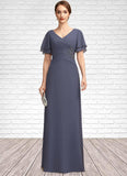 Miya A-Line V-neck Floor-Length Chiffon Mother of the Bride Dress With Ruffle Beading STK126P0014737