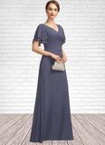 Miya A-Line V-neck Floor-Length Chiffon Mother of the Bride Dress With Ruffle Beading STK126P0014737