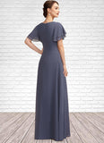 Miya A-Line V-neck Floor-Length Chiffon Mother of the Bride Dress With Ruffle Beading STK126P0014737