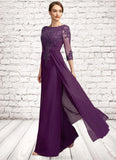 Arielle A-Line Scoop Neck Floor-Length Chiffon Lace Mother of the Bride Dress With Beading Sequins STK126P0014738