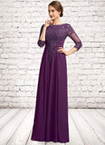 Arielle A-Line Scoop Neck Floor-Length Chiffon Lace Mother of the Bride Dress With Beading Sequins STK126P0014738