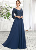 Grace A-Line V-neck Floor-Length Chiffon Lace Mother of the Bride Dress With Beading Sequins STK126P0014739