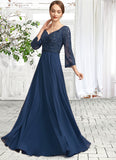 Grace A-Line V-neck Floor-Length Chiffon Lace Mother of the Bride Dress With Beading Sequins STK126P0014739