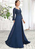 Grace A-Line V-neck Floor-Length Chiffon Lace Mother of the Bride Dress With Beading Sequins STK126P0014739