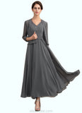 Veronica A-Line V-neck Ankle-Length Chiffon Mother of the Bride Dress With Beading Sequins STK126P0014740