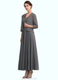 Veronica A-Line V-neck Ankle-Length Chiffon Mother of the Bride Dress With Beading Sequins STK126P0014740